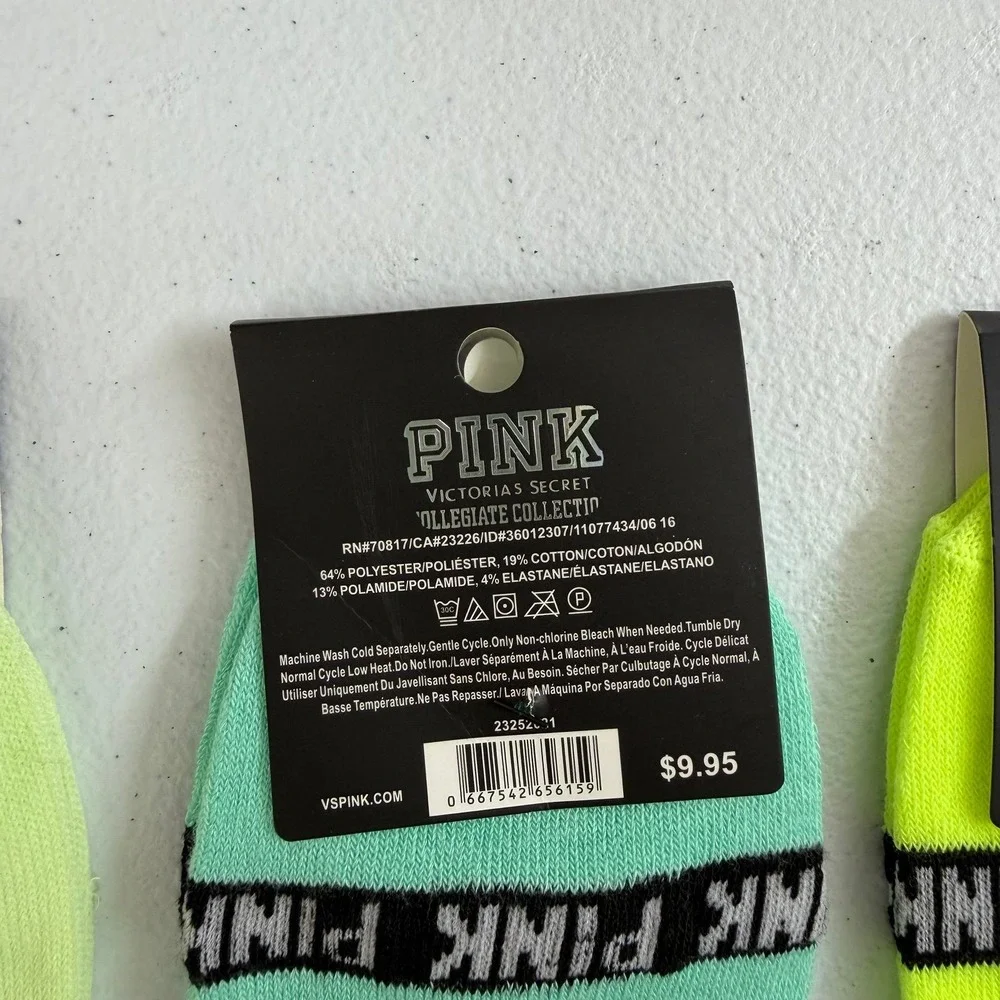 NEW PINK Victoria's Secret collegiate collection yellow turquoise ankle‎ socks